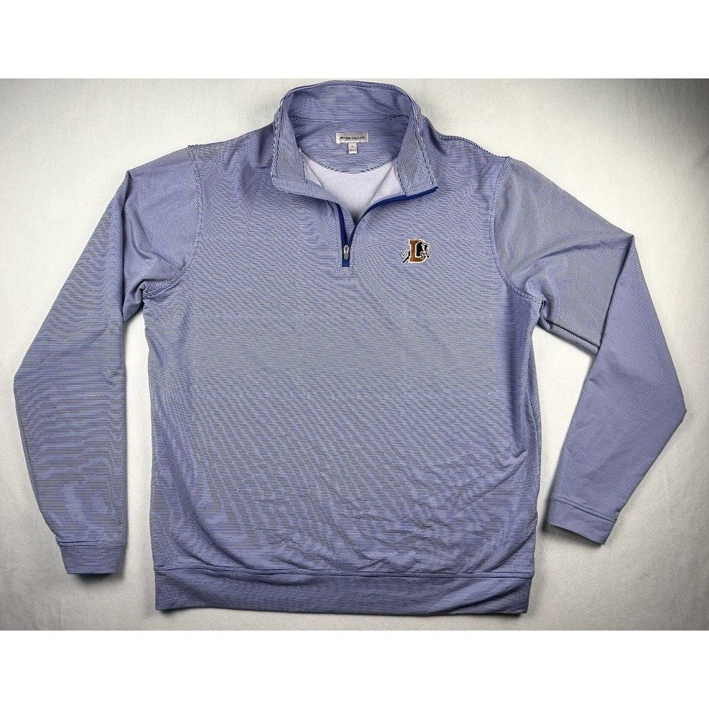 Peter Millar Shirt L Blue Striped 1/4 Zip Pullover Durham Bulls NC Baseball MLB